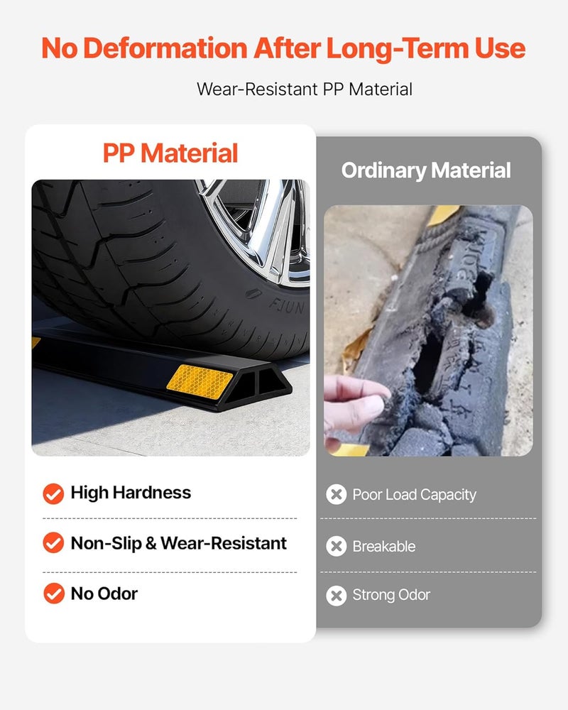 VEVOR Parking Stopper, 18 Inch 2 Pcs Heavy Duty Parking Aid for Garage, PP Curb Garage Floor Stopper with Reflective Strips, Vehicles Gadgets for Cars Vans Trucks Tire Wheel Guide Block Stops Bumpers - Image 3